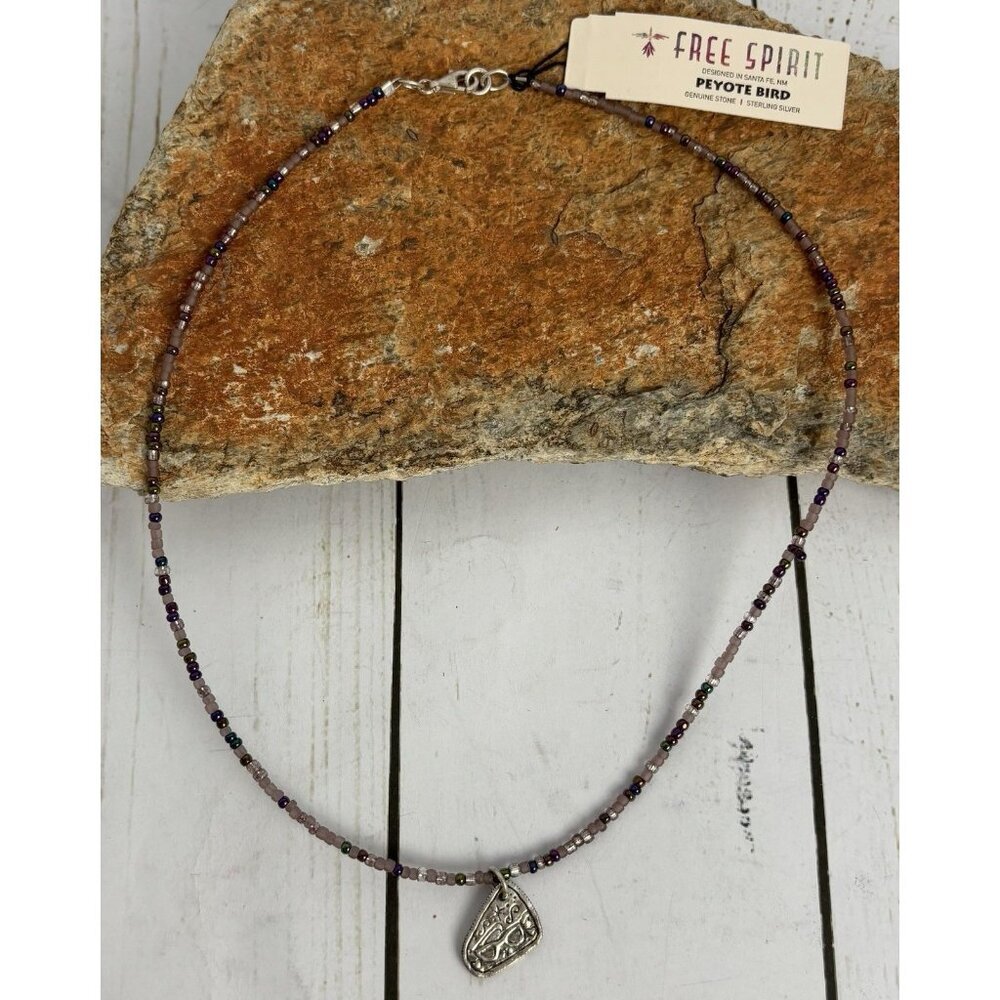 Peyote Bird Sterling Silver Cool Shades Charm 16" Purple Bead‎ Choker J039